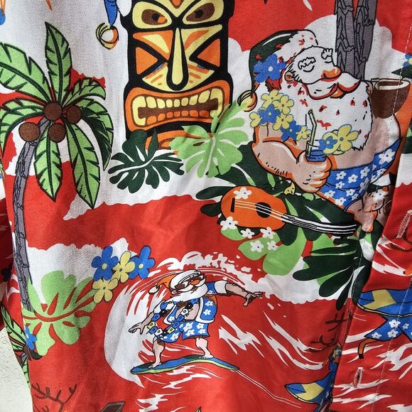 SSLR Shirt Mens 2XL Hawaiian Christmas Surfing Santa Button Up Shirt Ugly - Picture 2 of 5